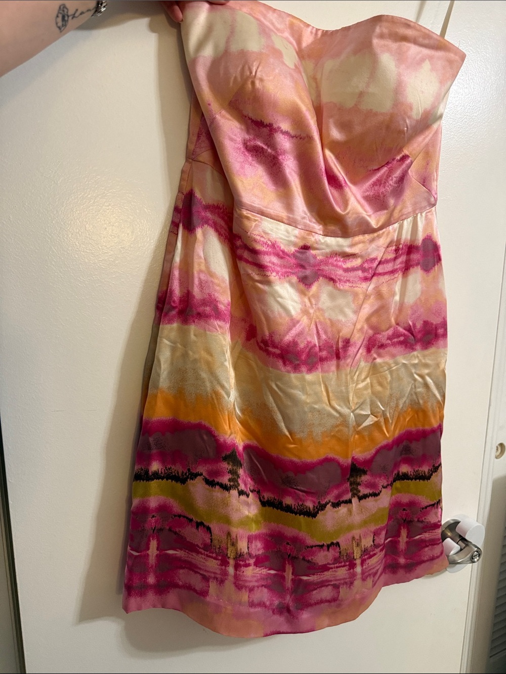 BANANA REPUBLIC dress women’s Strapless Dress 12 silk pink cream purple euc